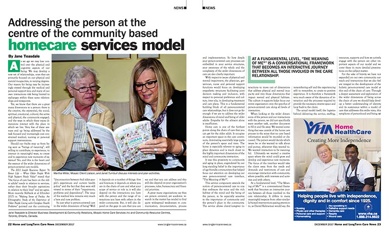Addressing the person at the centre of the community based homecare services model