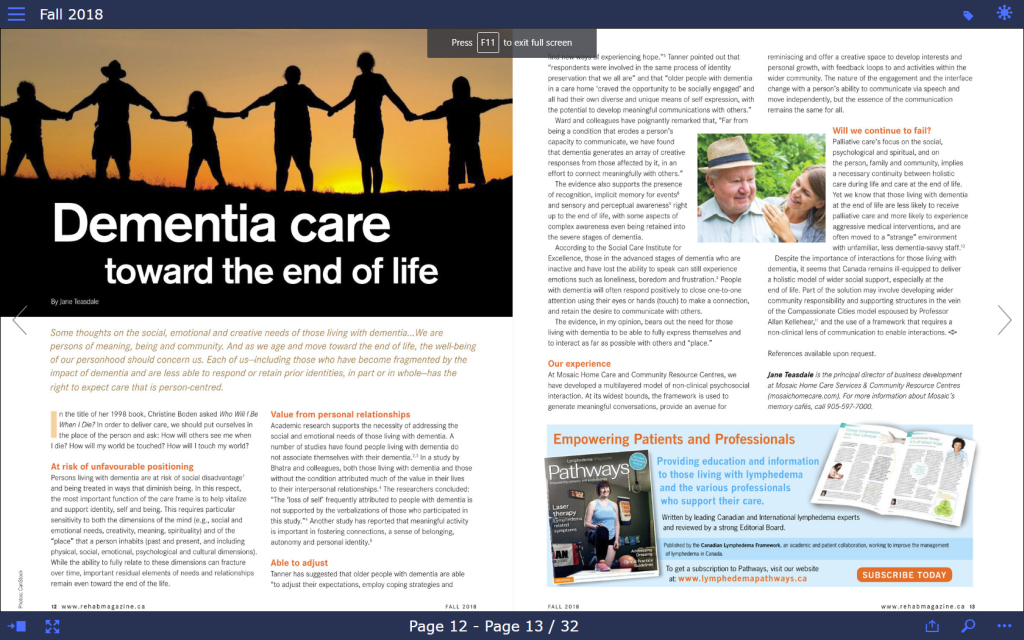 Dementia care toward the end of life article screenshot
