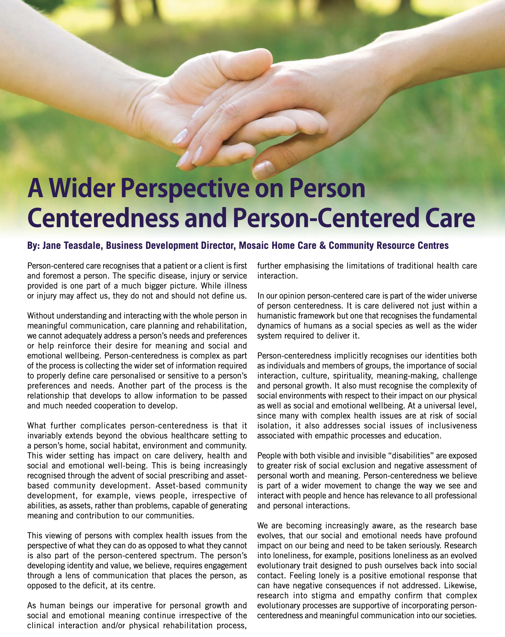 A Wider Perspective on Person Centeredness and Person-Centered Care