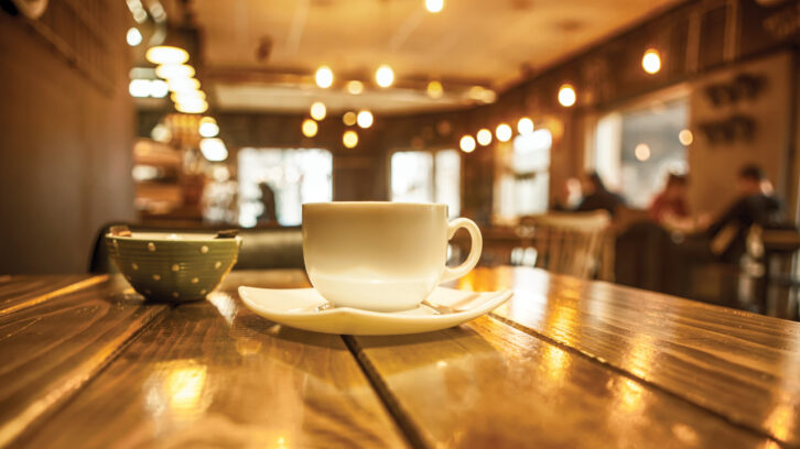 Coffee cups in a table inside a café